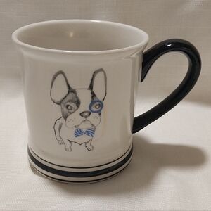 Clay Art White and Black French Bulldog with Monacle Ceramic Mug